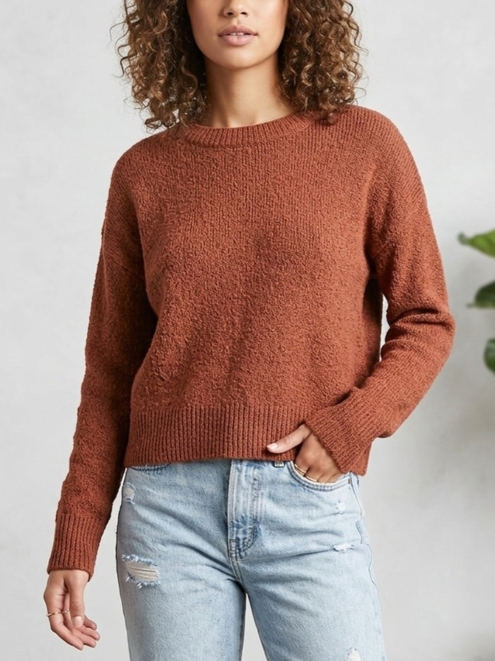 Forever 21 Rust Orange Textured Knit Crewneck Sweater Pullover Medium Oversized